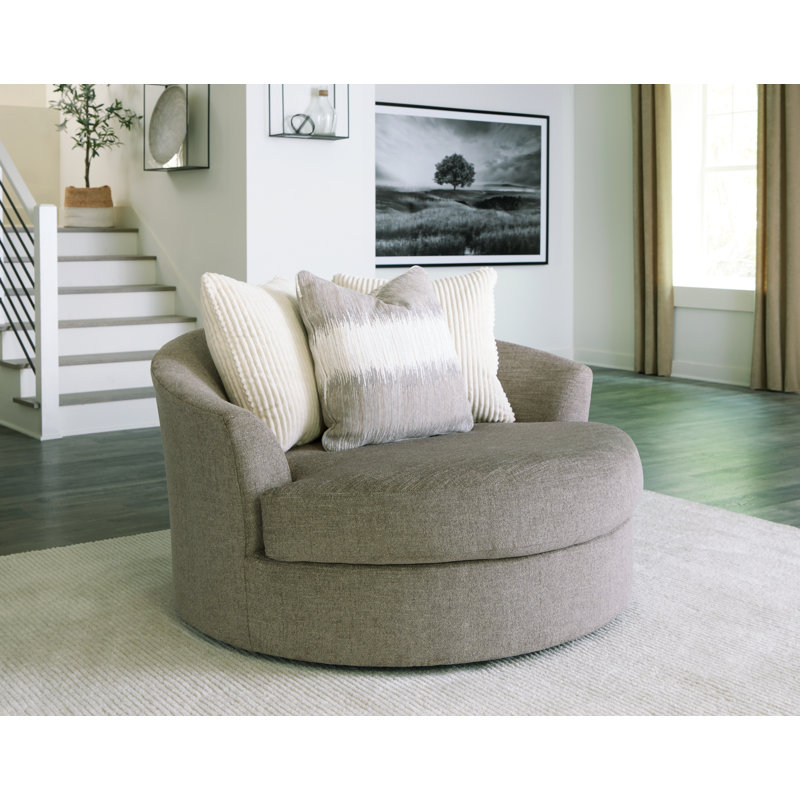 Creswell Oversized Gray Microfiber Swivel Accent Chair