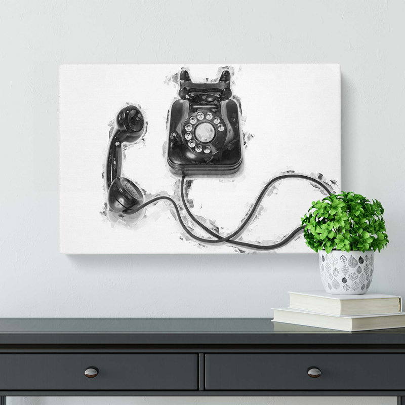 Vintage Telephone In Abstract - Wrapped Canvas Painting, 50cm H x 76cm W x 3cm D