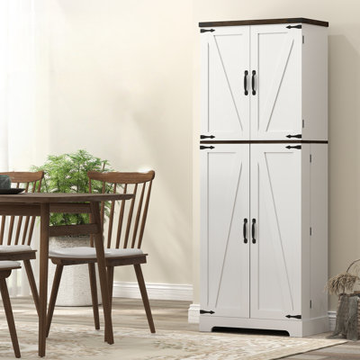 64" Tall Kitchen Pantry Cabinet With Motion Sensor Light, Spice Racks And Adjustable Shelves, White by Latitude Run