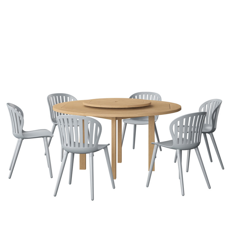 Ensemble repas d'extérieur 100% bois et aluminium 7 pièces Anautica, gris