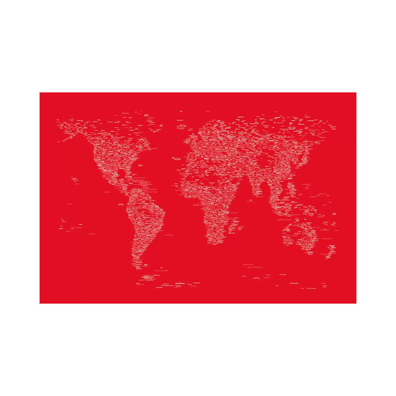 Font World Map (Red) by Michael Tompsett - Wrapped Canvas Painting, 20.32 cm H x 30.48 cm W