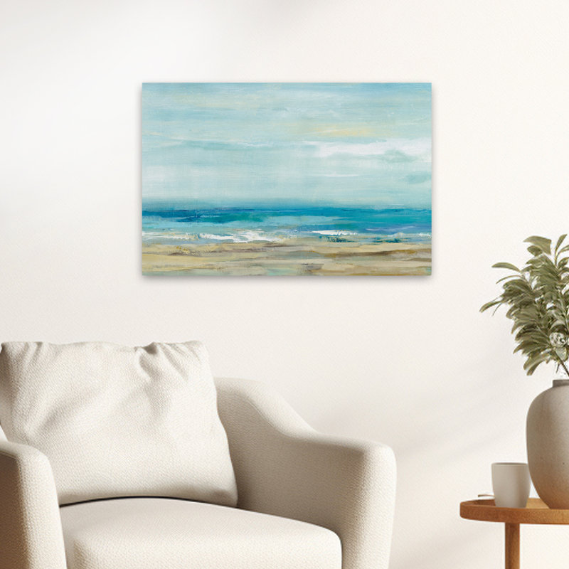 Sea Coast Coastal; Contemporain bleu contemporain blanc plage brun, H 24 po x l 16 po