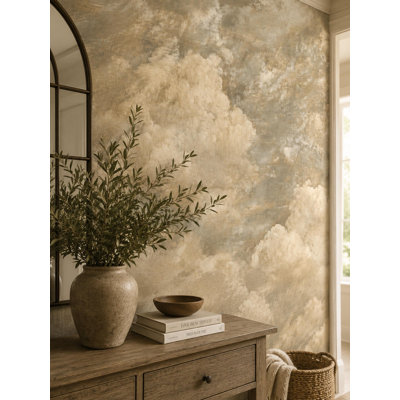 Vintage Golden Cloud Wall Mural | Renaissance Sky Beige Cloud Wallpaper | Non-Woven or Peel and Stick