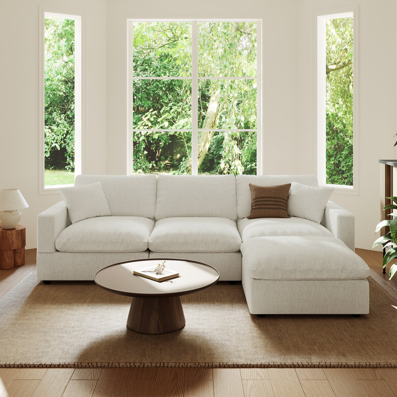 Cloud Sofa Sectional Sofa Couch Modular Sofa Upholstered Sofa for Living Room Office Apartment, Cream Linen Blend