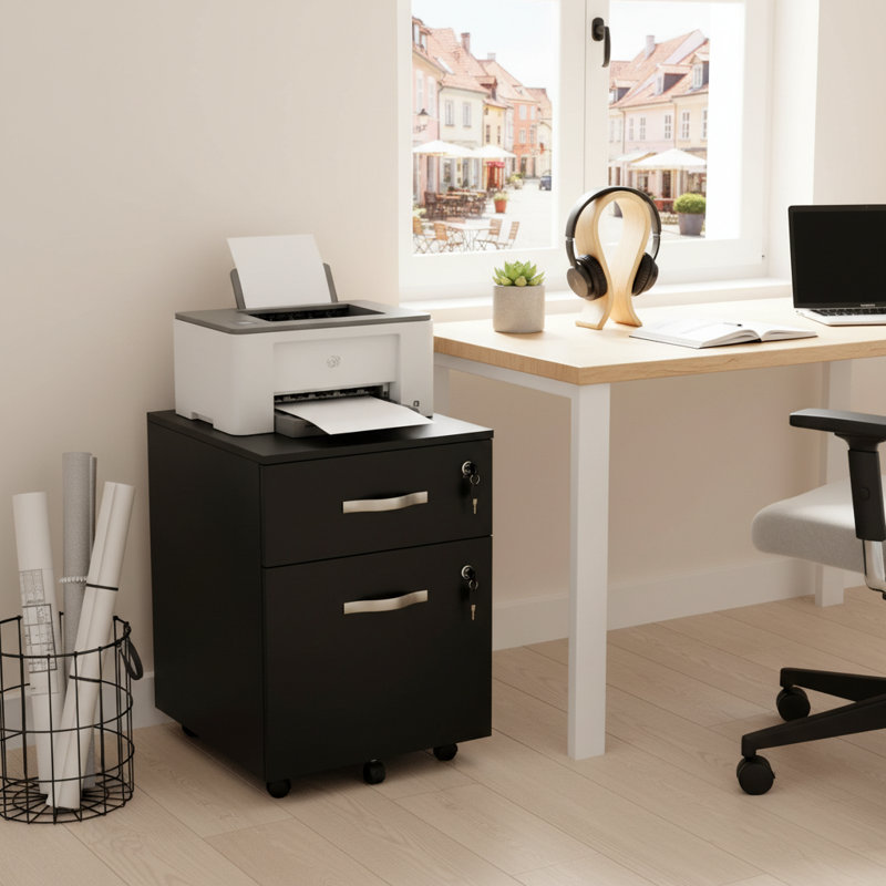 44cm Wide 2 -Drawer Mobile File Cabinet, Black