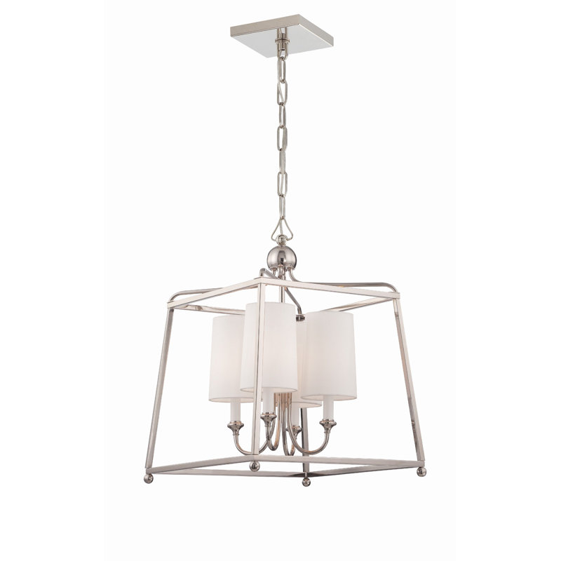 Lustre carré de style lanterne à 4 lumières Sylvan, Nickel poli