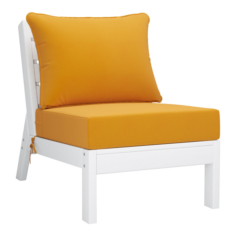 Deep Seating Armless Chair With Cushions, Yellow, White