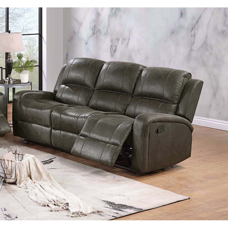 Zarely Upholstered 78'' Reclining Sofa, Smoke Leather