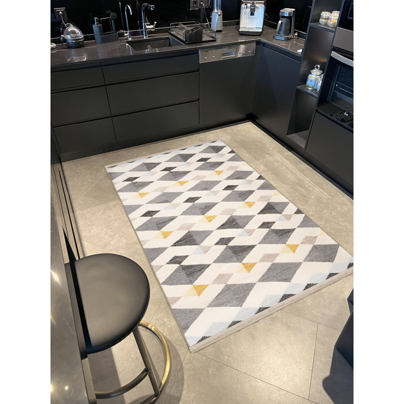 Tapis décoratif moderne à motif géométrique gris-beige, Rectangle 3 pi 9,81 po x 4 pi 11,06 po