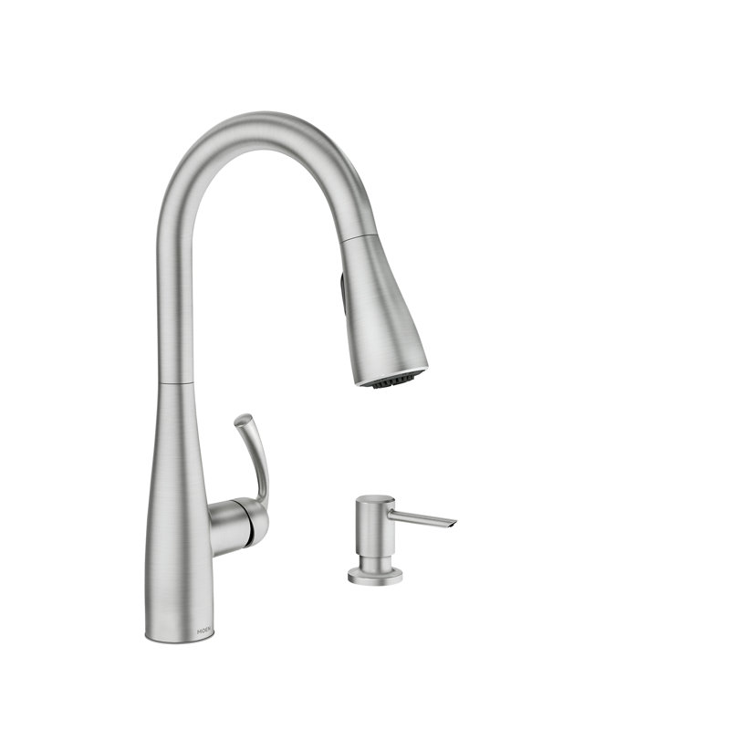 Robinet de cuisine escamotable Moen avec technologie Power Clean et distributeur de savon
