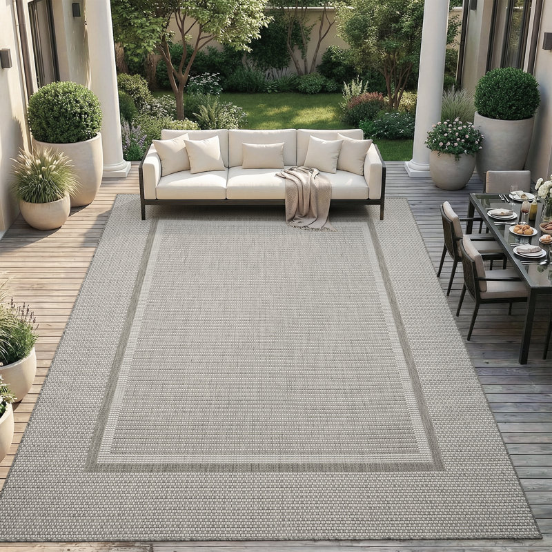 Tapis intérieur / extérieur géométrique gris / blanc résistant aux rayons UV, Rectangulaire 8 pi x 10 pi