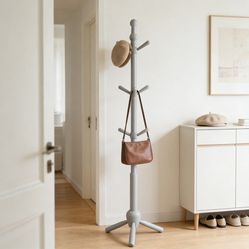 Portemanteau en bois massif avec 9 crochets et hauteur réglable, portemanteau autoportant robuste pour l'entrée, le salon, le bureau et le couloir