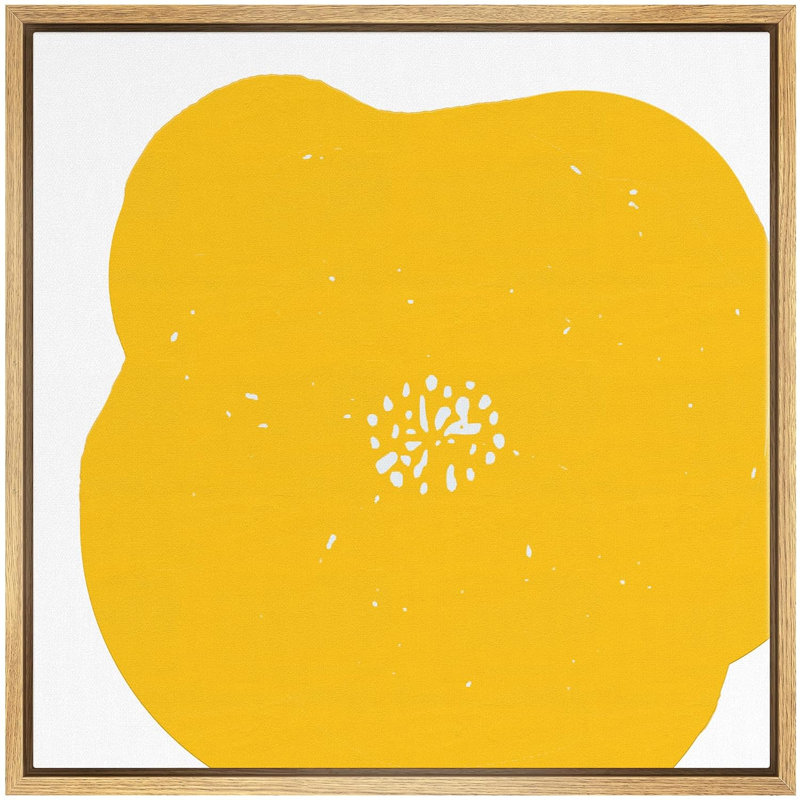 Grande marguerite jaune encadrée sur toile, H 16 po x l 16 po