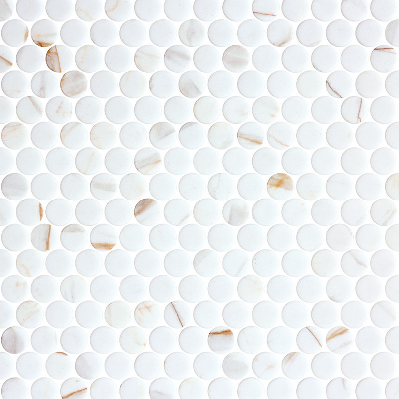 Mosaïque ronde en verre recyclé 3/4 po Spectrum Classic Penny, Or Calacatta