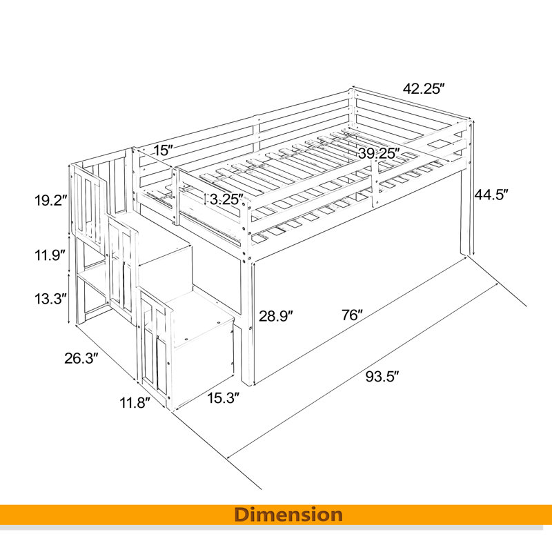 Lit mezzanine avec escalier, White
