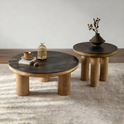 Retro Black Solid Manufactured Wood Round Coffee Table Sets