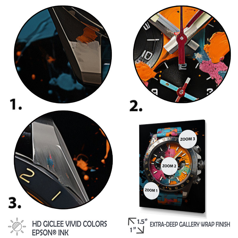 Impression sur toile, montre de luxe en acier Sentinel I, Cadre flottant noir, H 32 po x l 16 po x P 1 po