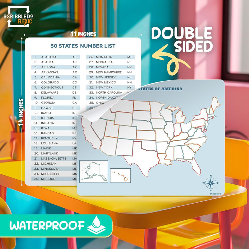 Scribbledo Us Map Practise Sheets 11”x14”