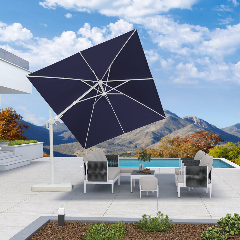 Parasol en porte-à-faux rectangulaire pivotant à gauche et à droite de 360 ° avec rotation à 360 ° 12 'x 9' avec base et rotation à 360 degrés
