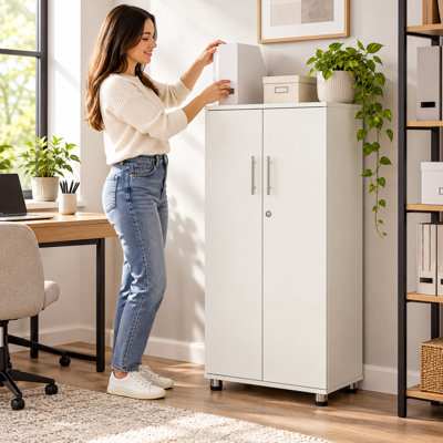 Fonte Storage Cabinet with Lock, 2 Door 2 Shelf Storage Cupboard File Cabinet