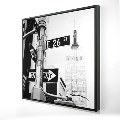 New York City Street Signs - Black & White Framed Canvas