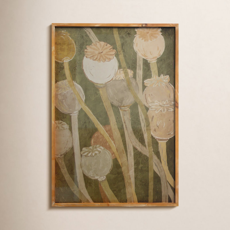  Art mural, impression coquelicot encadrée sous verre H 39,5 po - Décoration murale botanique verte et brune
