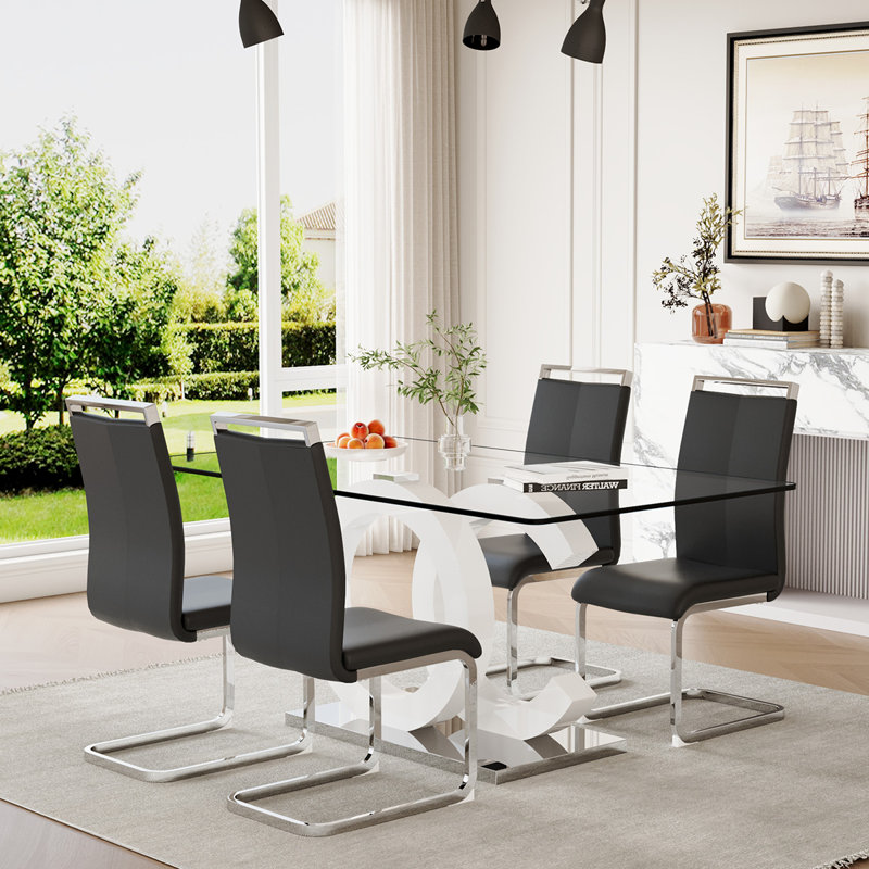 Ensembles de table de salle à manger en verre, Black, 5