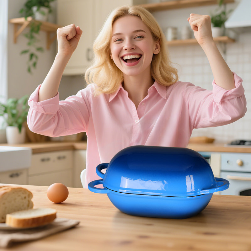 Pirecart 2.5qt Enameled Cast Iron Dutch Oven For  Bread Baking, Oven Safe Dutch Oven Pot With Lid, Non-stick Bread Oven Pot, Blue