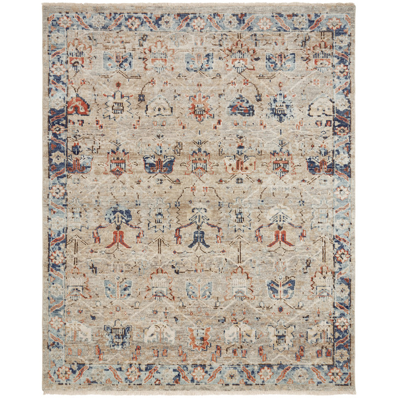 Mirena Wool Flroal Area Rug in Tan, Rectangle 8' x 10'