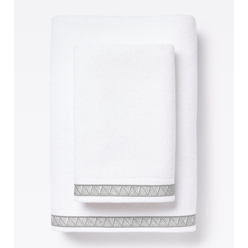 Weave Pure Cotton Hand Towel with Stone Embroidery, White/Gray