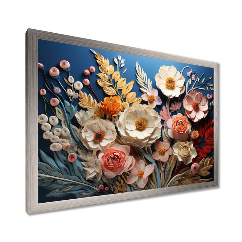 «White Wildflowers Natures Symphony II», art mural fleurs sauvages, H 34 po x l 44 po x P 1,5 po, Cadre simple argenté