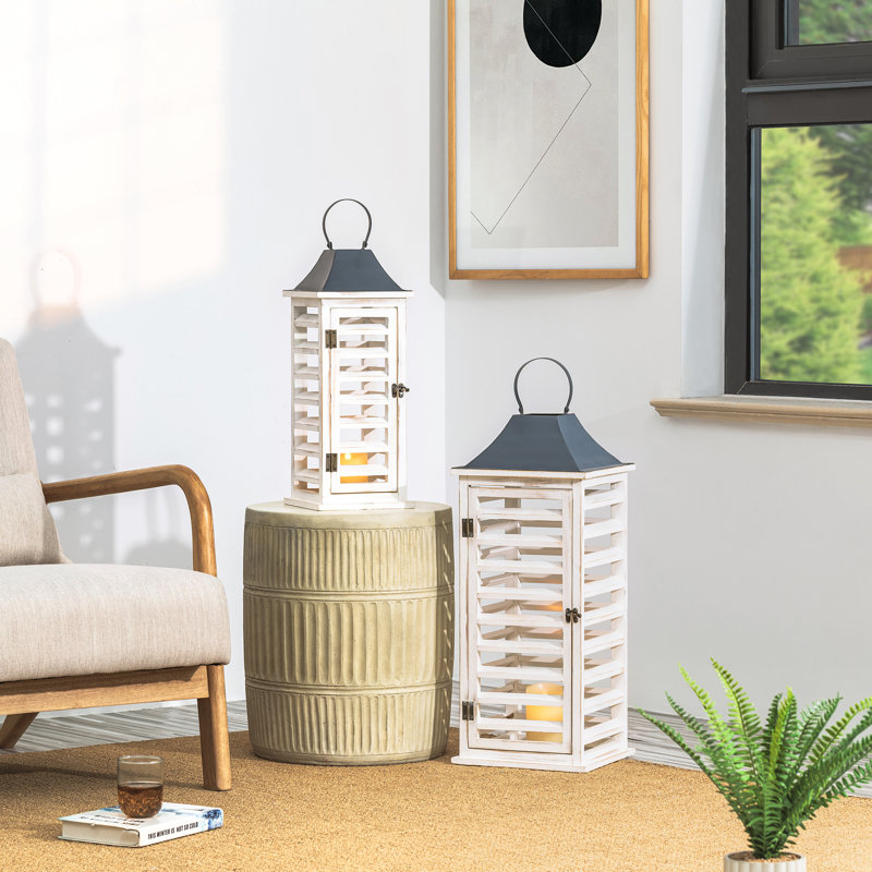 Wooden Tabletop Lantern, White