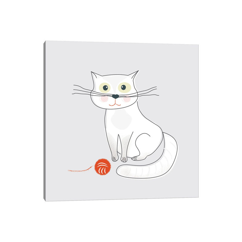 White Cat by Show Me Mars - Gallery-Wrapped Canvas Giclée on Canvas, 30.48 cm H x 30.48 cm W, Canvas