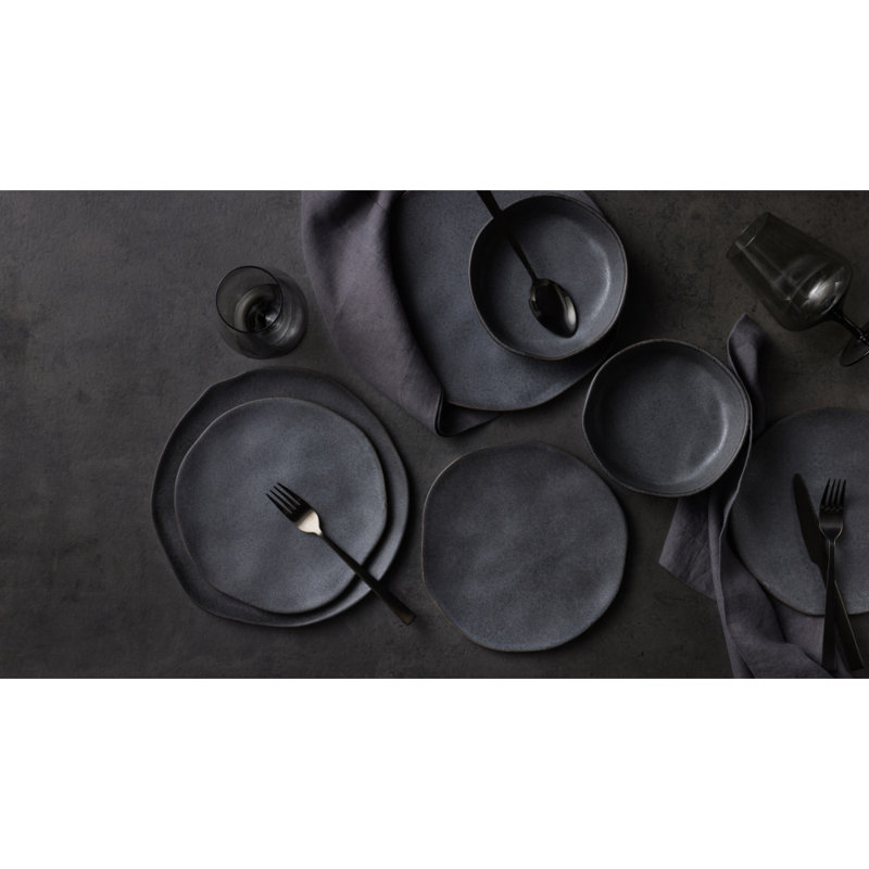 Stone by Mercer Project Hekonda Debossed 32-Piece Dinnerware Set Stoneware, Gray