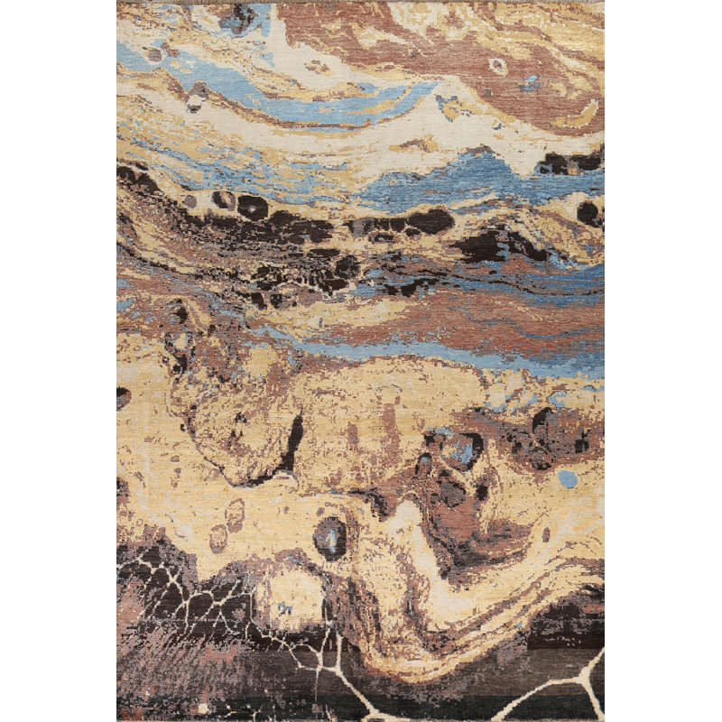 Tapis oriental à teinture végétale noué à la main 9 x 12