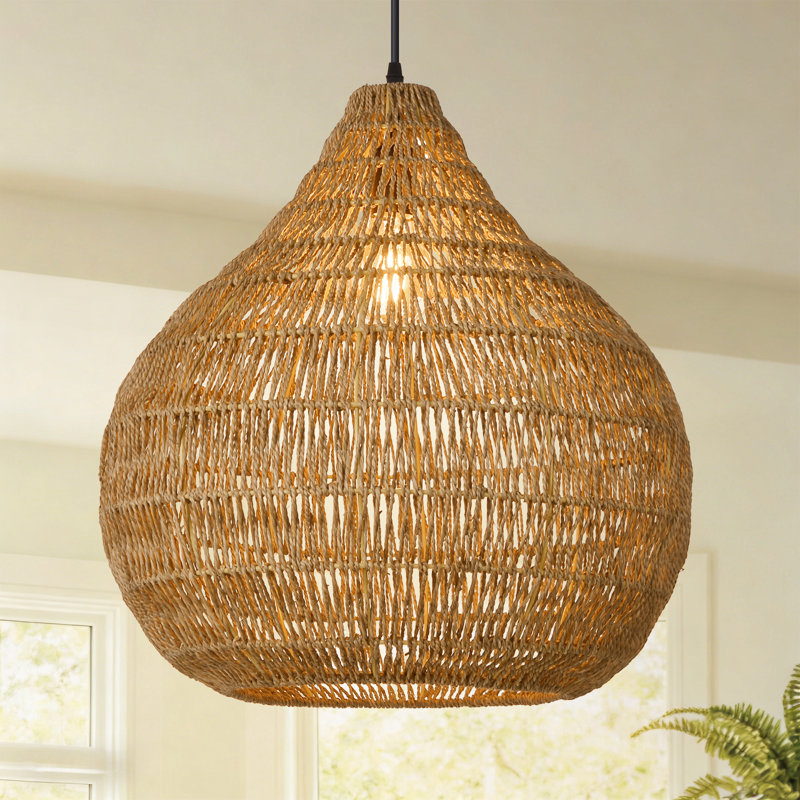 Luminaire suspendu en corde tissée à la main Boho, H 78 po x l 19,69 po x P 19,69 po