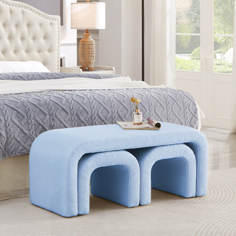 Ensemble de 3 bancs en U modernes, Bleu clair