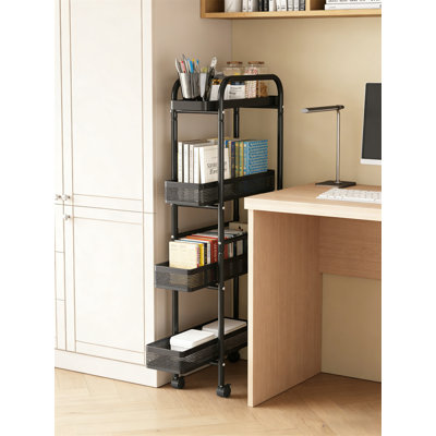 Ultra Thin Four Layer Storage Cart With Pull-Out Basket, Bathroom Storage Cart, Multi-Functional Cart With Wheels, Slide Out Storage Rack, Suitable For Kitchen, Bathroom, Laundry Room
