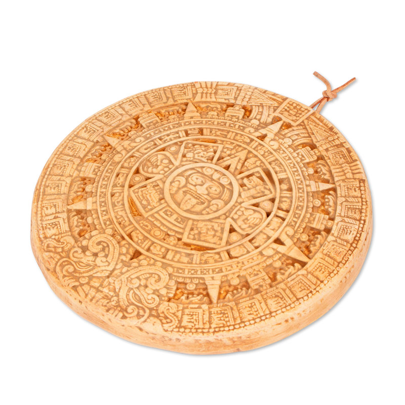 NOVICA Handmade Small Ochre Aztec Calendar Ceramic Placque