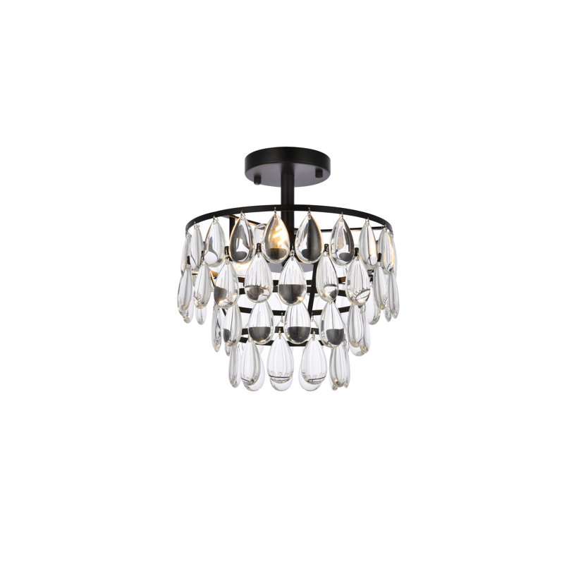 Stiner 3-Light Crystal Tiered Flush Mount, Black, 12" H x 12" W x 12" D