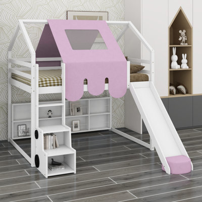 House-Shaped Loft Bed Including Tent