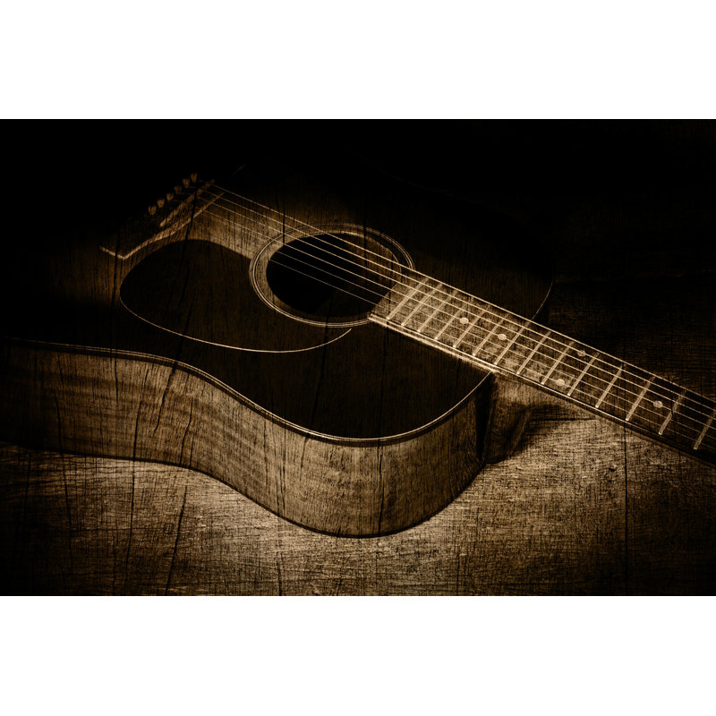 «Maripier Guitare in Wood Texture» par Tusumaru - reproduction, H 32 po x l 48 po