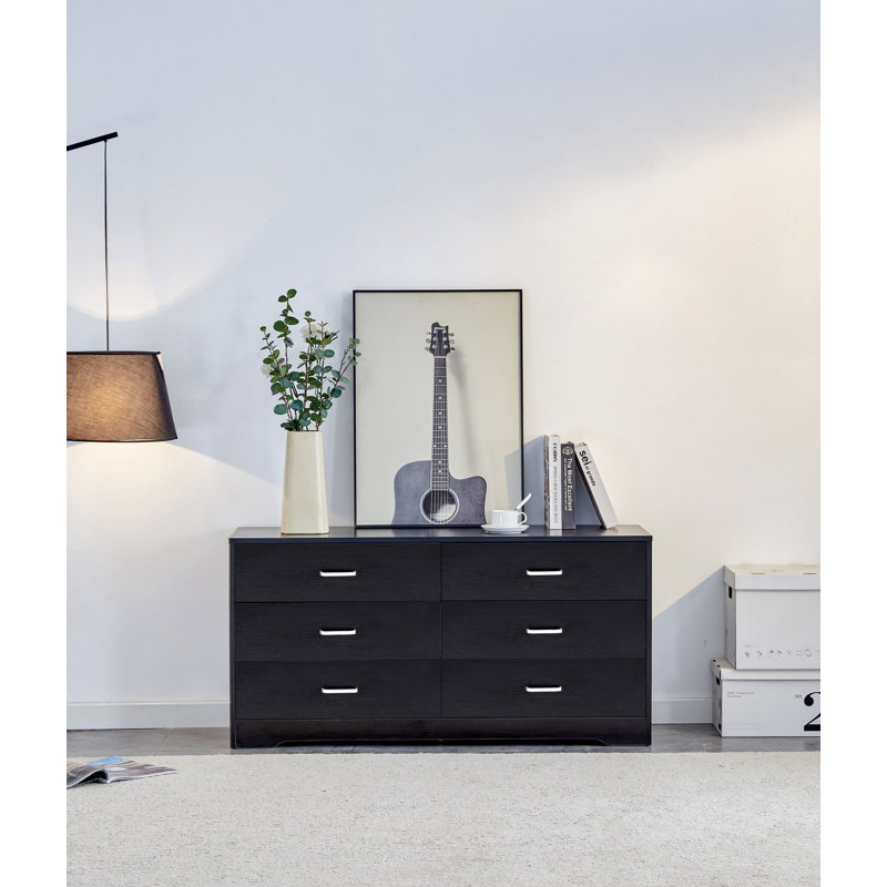 Commode 6 tiroirs en bois aggloméré, Noir