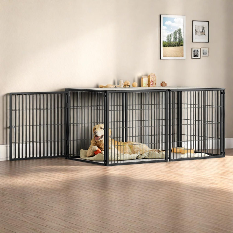 Grande cage pour chien avec chenil 63,7 "avec dessus et porte flexible