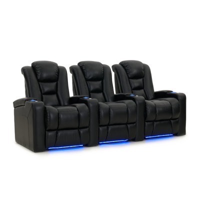 Neanel Faux Leather Power Reclining Home Theater Seating with Cup Holder
