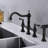 Bridge Style Kitchen Faucet With Dual Handles In Matte Black And Pull-Out Side Spray, 360 Turning High Penetrating, Rust, , Leak-, Brass Produced Handle Rotating Flow, Fabricated