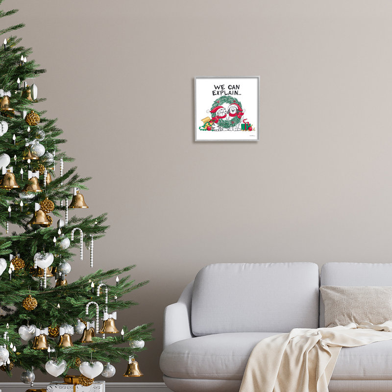«Cat & Dog Christmas Humor On Wood» par Deb Strain Print, H 12 po x l 12 po x P 1,5 po, Estampe numérique Farmhouse