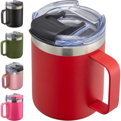 Tasse à café isotherme avec poignée, tasse à café de voyage en acier inoxydable avec couvercle rabattable, gobelet à café sous vide à double paroi