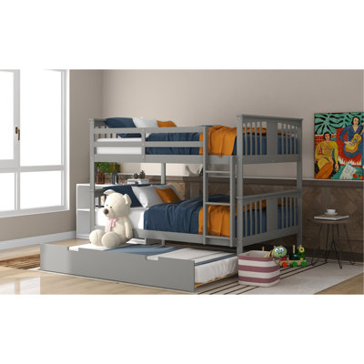 Gray Full Over Bunk Bed With Twin Size Trundle, Solid Construction, Versatile For Room Design, - Length Guardrail Finish, Strong Pine Legs, Frame, Sui