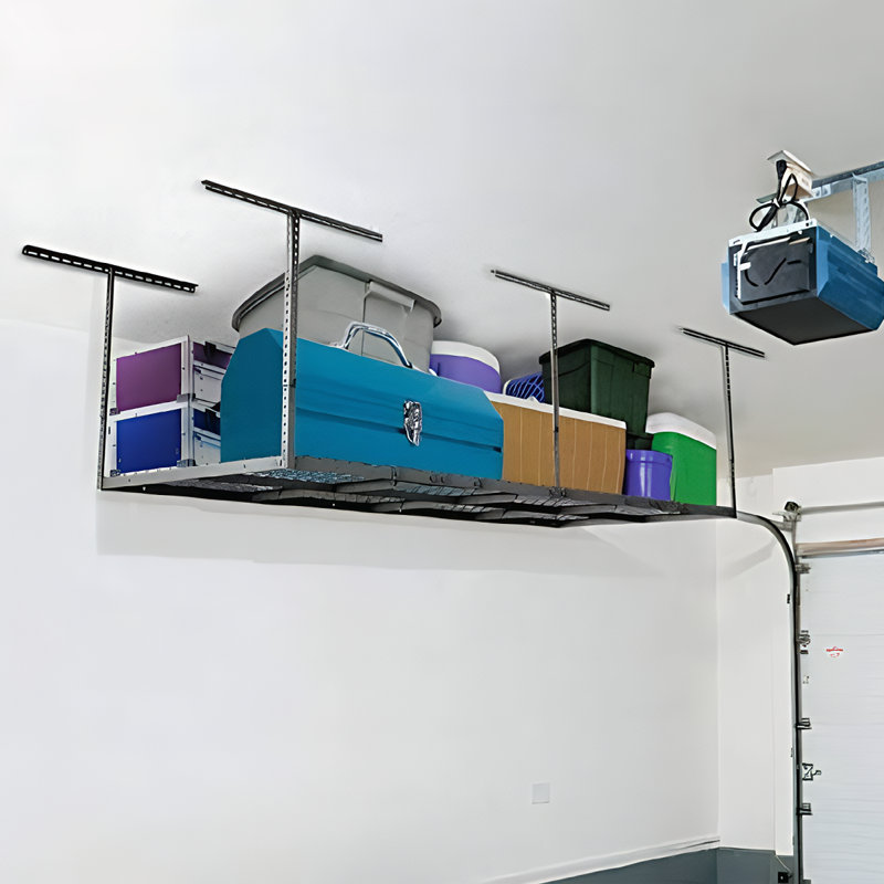 Supports de rangement pour plafond, tablettes métalliques réglables, capacité de 600 lb pour une organisation verticale, Noir